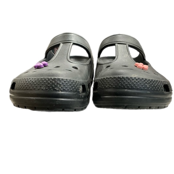 Crocs Candace Clog T-Bar Women's Size 10 Black W/Flower Jibbitz Mules Shoe - Picture 8 of 11